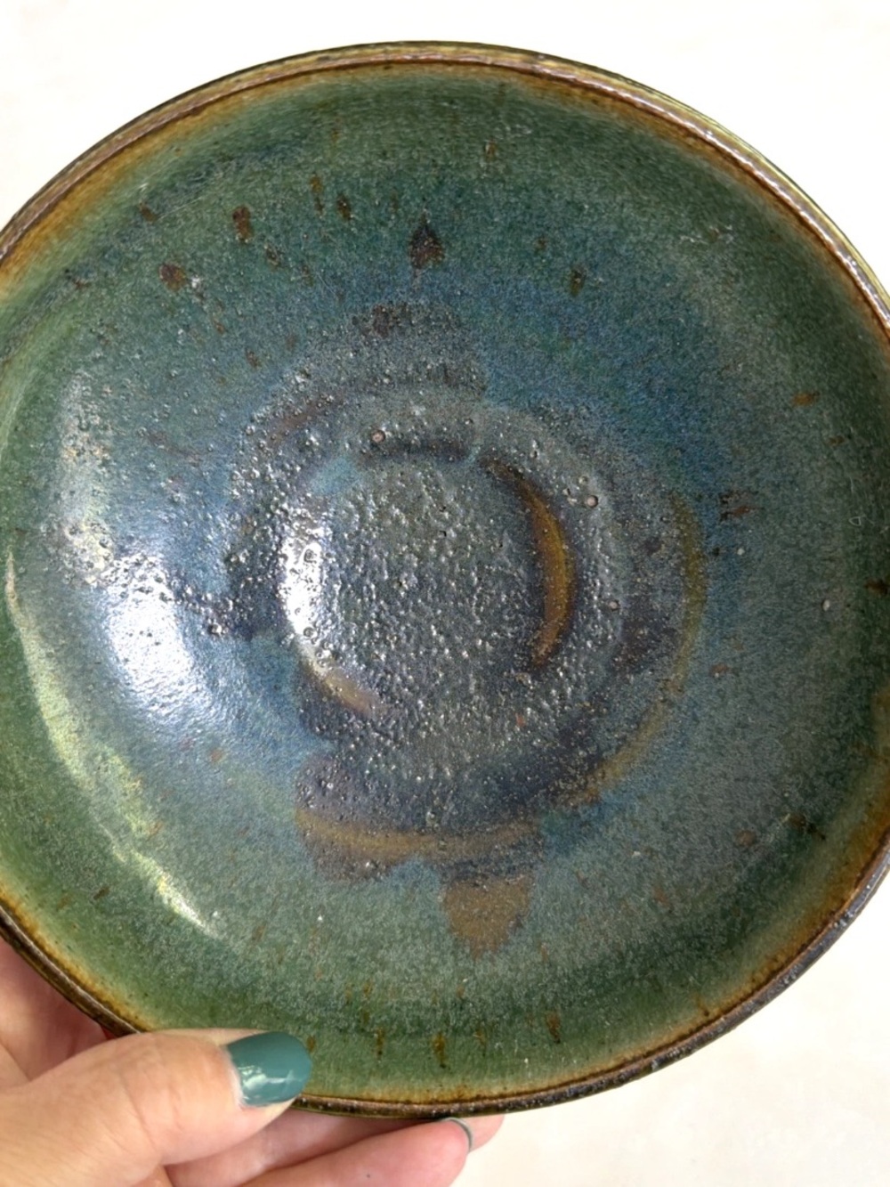 Vintage Raku Studio Art Pottery Blue Bowl 6.25” Signed LW Hand Thrown Ceramic